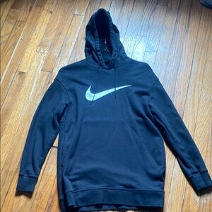 Black Pullover Hoodie with Large Logo and Long Sleeves